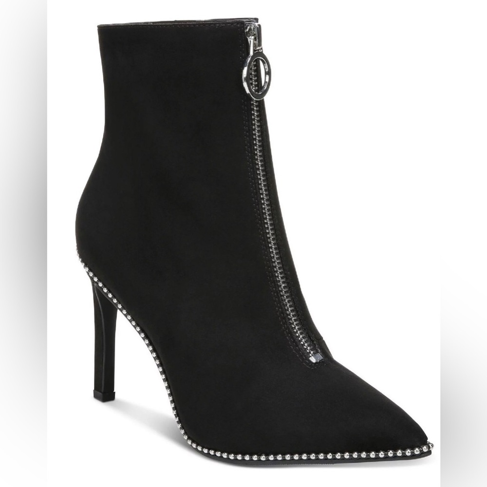 Bar III Black Pointed Toe Rhinestone Trim Ankle Booties